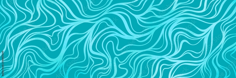 Fototapeta premium Fresh turquoise blue organic wavy line seamless pattern with dynamic flowing movement. Vibrant and modern design ideal for travel, wellness, tech, packaging and aquatic creative projects