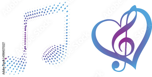 Music Love Icon Illustration. heart music, romantic sound, audio symbol, creative design
