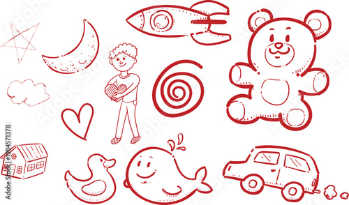 Cute Doodle Love Illustration. hand drawn hearts, romantic sketch, valentine design
