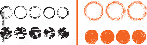 Принти на полотні Set of Grunge Circle Brush Strokes and Textured Round Shapes Vector Illustration