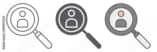 Person search line icon, recruitment and magnifier, lens with human sign, vector graphics, a linear pattern on a white background.