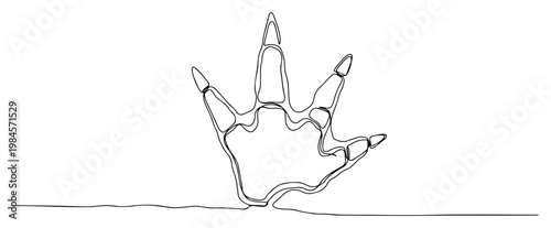 Monster claw or dragon paw print continuous one line drawing minimalist creature footprint
