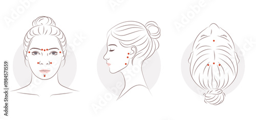 Acupressure points on the face and head