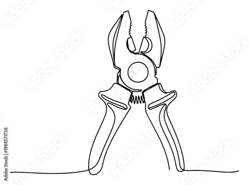 Combination pliers tool continuous one line drawing minimalist handyman equipment for repair