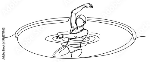 Woman swimming in pool continuous one line drawing minimalist summer vacation and water sport