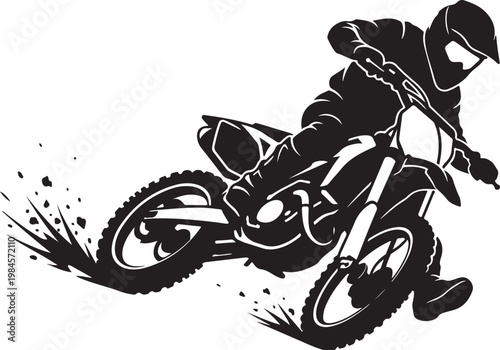 Motocross rider performing a jump with motocross motorcycle recreation competition adventure outdoors athletic illustration silhouette performance freestyle