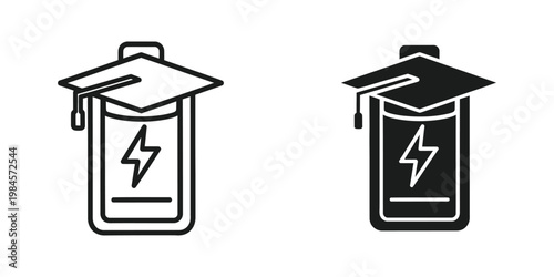 Graduation cap battery icons with different fill styles representing education and energy