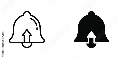 Two contrasting visual styles of a bell icon with upward pointing arrow inside