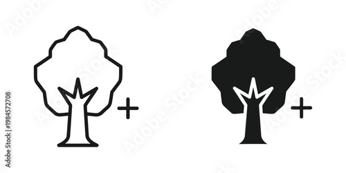 Illustration of a tree transformation from outline to filled silhouette