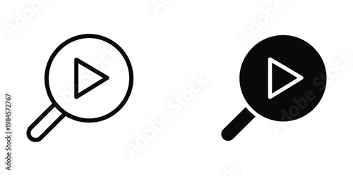 Contrasting magnifying glasses focusing on play button icons in different styles