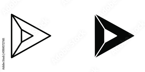 Contrast between outlined and filled play button icons with diagonal design elements