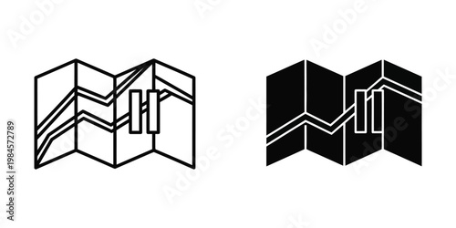 Contrasting visual styles of folded paper or map art with abstract lines and solid blocks