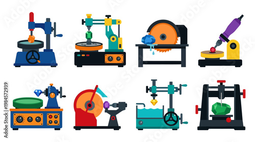 Machines used for cutting and polishing gemstones in a manufacturing process