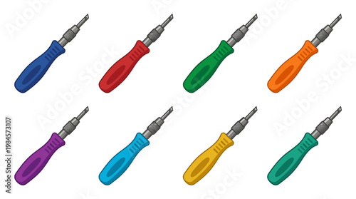 Colorful screwdrivers in various vibrant colors for repair and DIY tasks