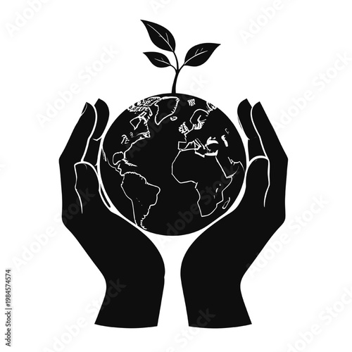 Cuadro en lienzo Hands holding earth globe with sprouting plant symbolizing sustainability enviro