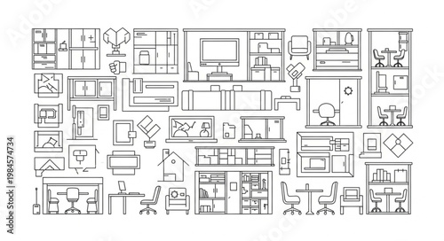 Collection of Hand Drawn Architectural Floor Plans and Interior Designs.