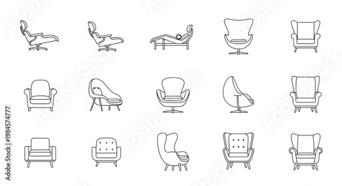 Collection of Hand Drawn Armchair Illustrations in Sketch Style.