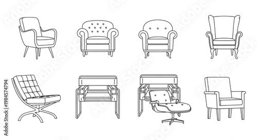 Collection of Armchair Silhouettes for Interior Design.