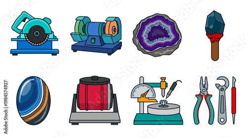 Jeweler's tools and gemstones for cutting polishing and shaping precious stones