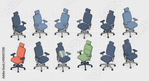 Collection of Ergonomic Office Chairs in Various Colors and Styles.