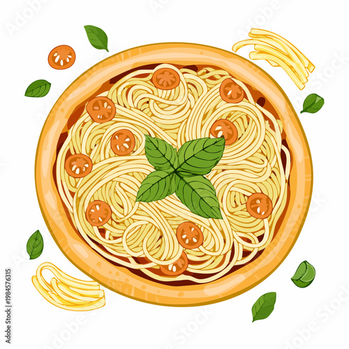 Pizza With spaghetti on the middle
