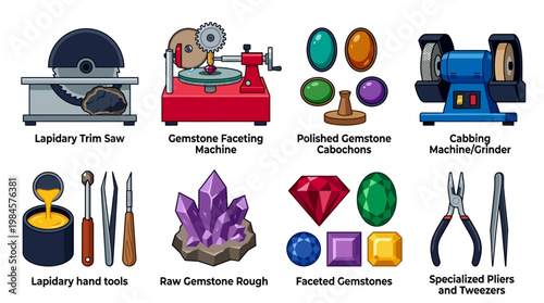 Lapidary equipment and gemstones for cutting polishing and faceting