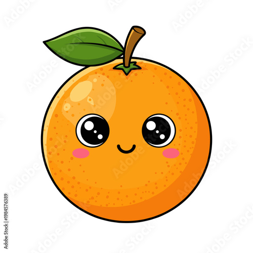 Cute orange with green leaf and smiling face fruit