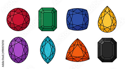 Colorful gemstones in various shapes and sizes illustration