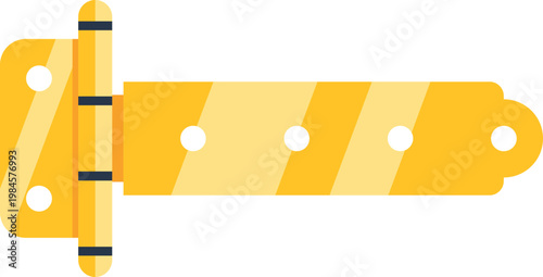 Golden door hinge element on a white background, representing hardware and construction