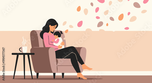 Woman breastfeeding baby in cozy living room.