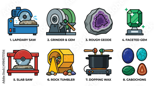 Gemstone processing equipment and examples of stones used in jewelry making
