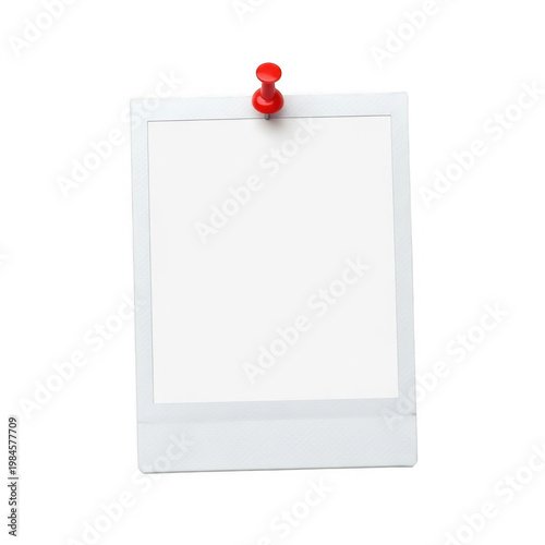A blank white notepad pinned with a red pushpin on a wall isolated on transparent background
