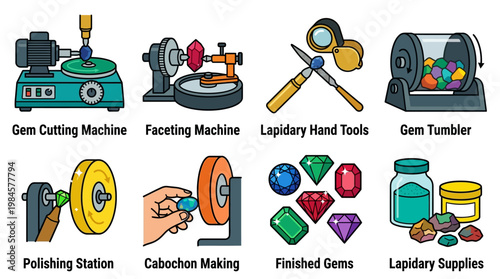 Gemstone cutting and polishing equipment for lapidary work and jewelry making
