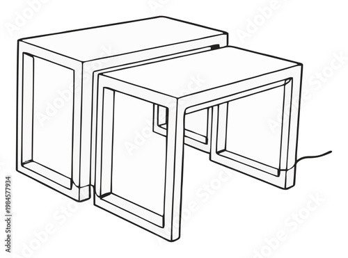 Minimalist nesting tables line art vector icon. Generative AI