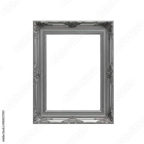 Classic ornate picture frame with intricate carved details and a distressed finish isolated on transparent background