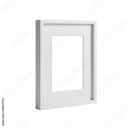 Modern minimalist white picture frame with a rectangular opening isolated on transparent background