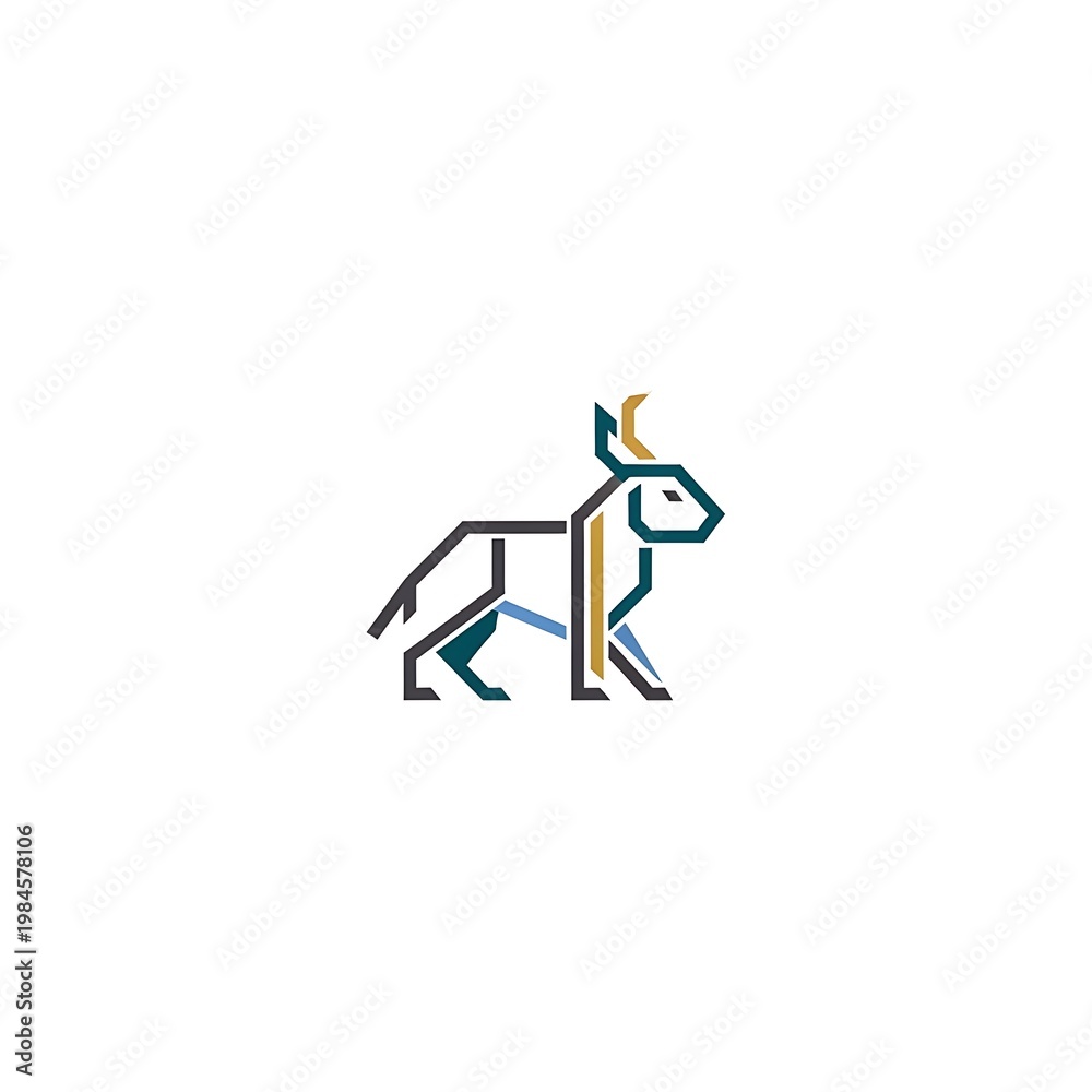 Fototapeta premium Abstract geometric line art donkey illustration with colorful segments on a white background