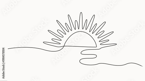 sunrise continuous one line drawing, Video. A continuous line of of sunny ocean view Summer travel concept, Sun weather minimalist one line art. Animation on white background.