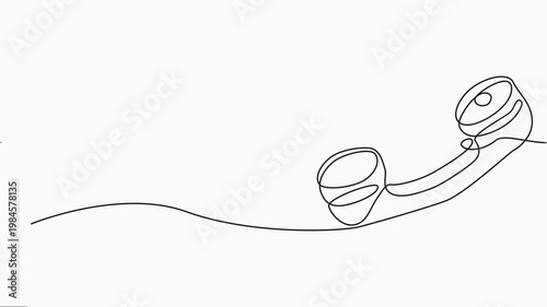 Animation of single continuous line drawing retro telephone with a raised telephone receiver, Self drawing animation, Single continuous illustration of a telephone handset. Contact center concept.