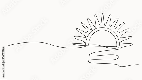 sunrise continuous one line drawing, Video. A continuous line of of sunny ocean view Summer travel concept, Sun weather minimalist one line art. Animation on white background.