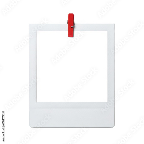 A red pushpin attached to a blank white document or card holder isolated on transparent background