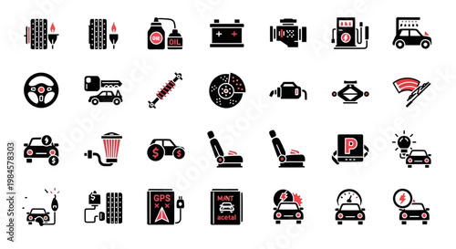 Collection of various car icons symbols.