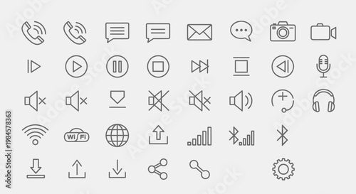 Comprehensive Set of Communication Media and Technology Line Icons in Bright Studio