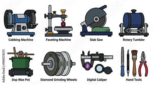 Gemstone equipment and tools for cutting, polishing, and shaping
