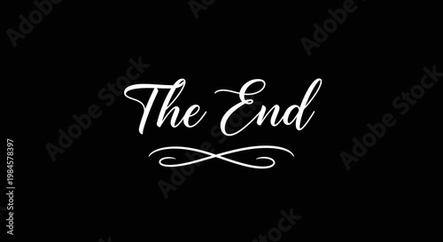 The End Text in White Script on Black Background for Movie Conclusion