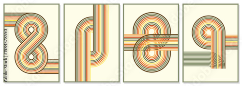 retro vintage 70s style stripes background poster lines. shapes vector design graphic 1970s retro background. abstract stylish 70s era line frame illustration