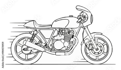 Dynamic Low Angle Cafe Racer Motorcycle Flat Vector Art. Generative AI