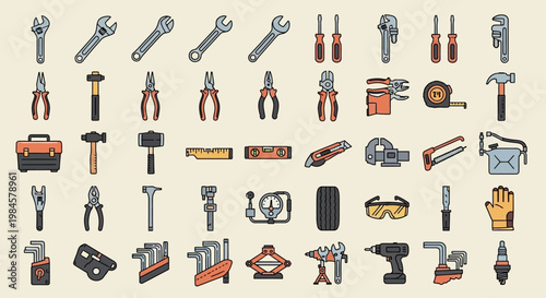 Collection of various hand tools.