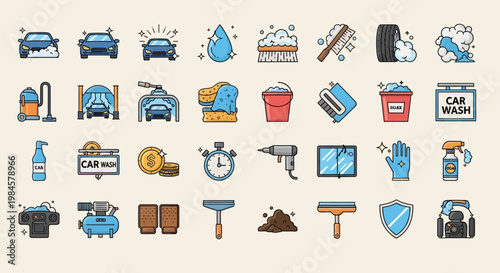 Car Wash Service Icons and Symbols.