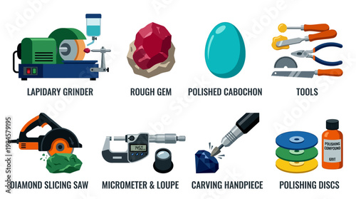 Lapidary equipment for gemstone cutting and polishing process